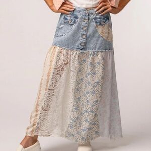 NWOT POL A-Line Skirt patchwork denim maxi skirt